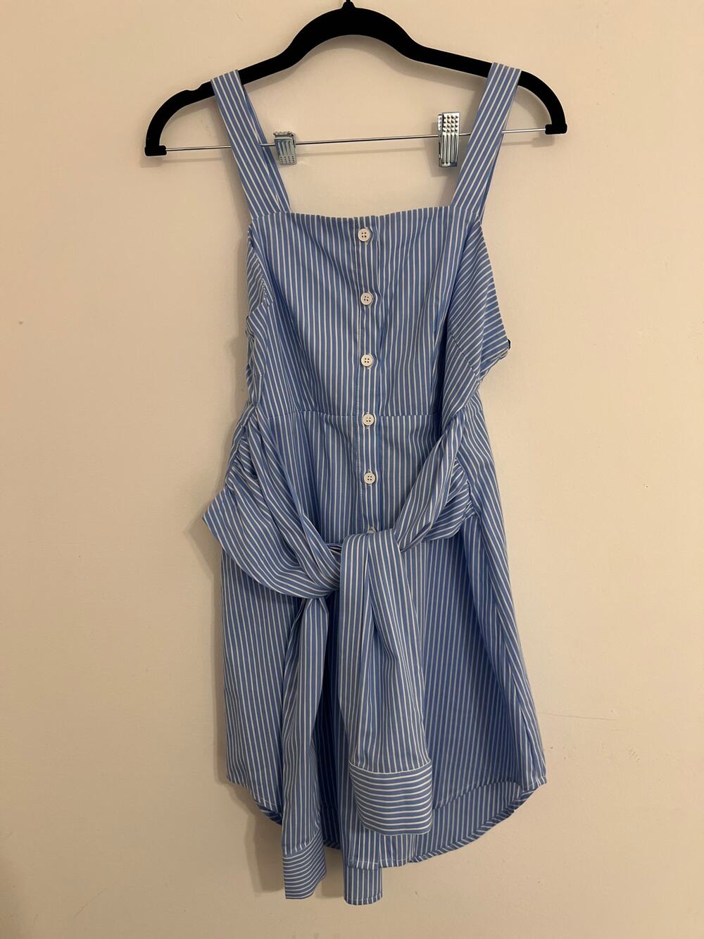 Forever 21 Blue White Stripe Tie Waist Shirt Dress Sleeveless  Size Small